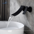 Aquacubic Contemporary Wall Mounted black Waterfall with Ceramic Valve Two Holes for Bathroom Sink Faucet